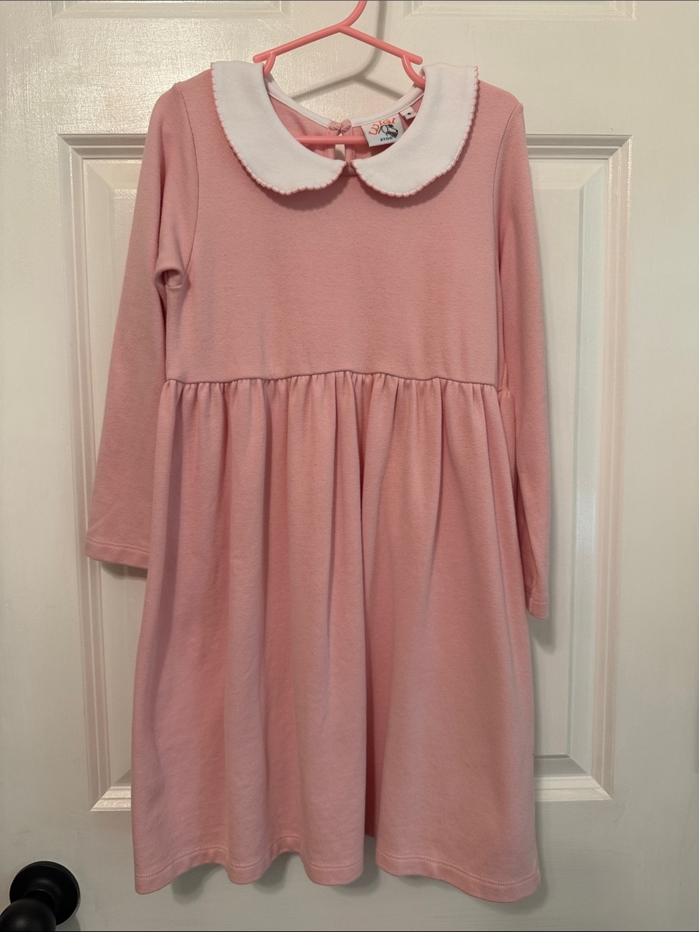 Luigi Kids Girls' Pink Long-Sleeve Knit Dress with White Peter Pan Collar - sz 6